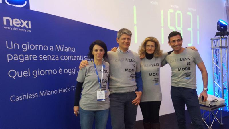 Erika Fattori, Responsabile Brand & Communication di Nexi, Enrico Trovati, Merchant Services Director di Nexi, Roberta Cocco, Assessore alle trasformazioni digitali e ai servizi civici del Comune di Milano, e Saverio Tridico, Direttore Corporate & External Affairs di Nexi, al Cashless Milano Hack, l’hackathon organizzato da Nexi in collaborazione con Cariplo Factory e Codemotion. Erika Fattori, Responsabile Brand & Communication di Nexi, Enrico Trovati, Merchant Services Director di Nexi, Roberta Cocco, Assessore alle trasformazioni digitali e ai servizi civici del Comune di Milano, e Saverio Tridico, Direttore Corporate & External Affairs di Nexi, al Cashless Milano Hack, l’hackathon organizzato da Nexi in collaborazione con Cariplo Factory e Codemotion.