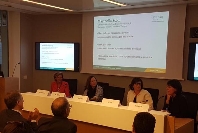 Un momento della serata milanese nella quale quattro donne manager italiane hanno raccontato la loro esperienza professionale, arricchita dall'Mba Insead: da sinistra a destra Silvia Candiani, CEO Microsoft Italia; Monica Possa, Global HR Director Assicurazioni Generali; Elisabetta Ripa - CEO Open Fiber, e Marinella Soldi, Chief Strategic Officer Discovery EMEA & Managing Director Southern Europe. Un momento della serata milanese nella quale quattro donne manager italiane hanno raccontato la loro esperienza professionale, arricchita dall'Mba Insead: da sinistra a destra Silvia Candiani, CEO Microsoft Italia; Monica Possa, Global HR Director Assicurazioni Generali; Elisabetta Ripa - CEO Open Fiber, e Marinella Soldi, Chief Strategic Officer Discovery EMEA & Managing Director Southern Europe.