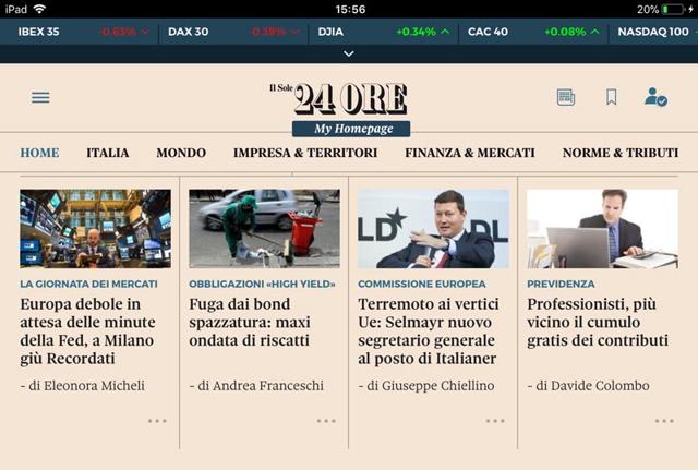 My Home Page, la Home Page personalizzabile sulla nuova app del Sole 24 Ore, disponibile gratuitamente dal 4 aprile su Apple Store e Google Play Store. My Home Page, la Home Page personalizzabile sulla nuova app del Sole 24 Ore, disponibile gratuitamente dal 4 aprile su Apple Store e Google Play Store.
