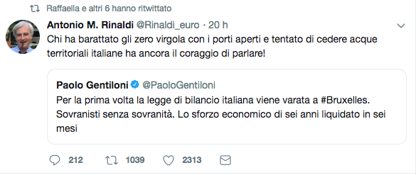 Rinaldi attacca Gentiloni sulla Ue