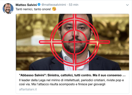 Salvini pubblica un articolo di "Affari" e fa impazzire web, stampa e Sinistra