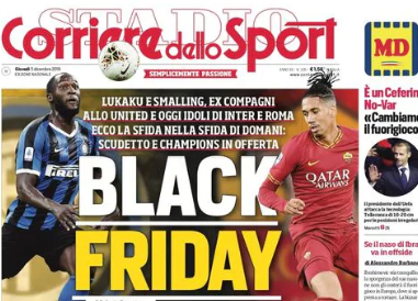 Black Friday, polemica sul titolo del Corriere dello Sport su Inter-Roma