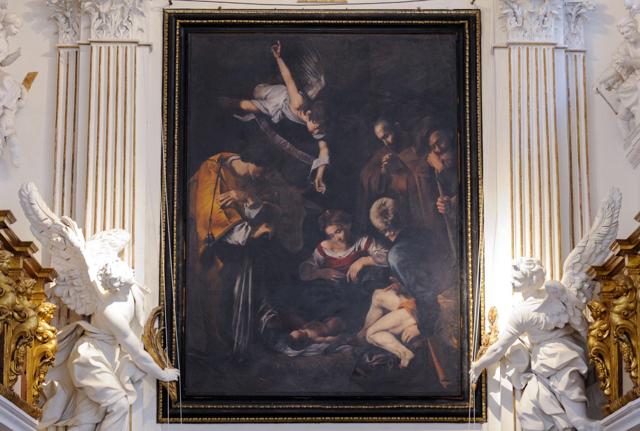 La tela della Natività riprodotta artificialmente e presente nella chiesa di San Lorenzo a Palermo La tela della Natività riprodotta artificialmente e presente nella chiesa di San Lorenzo a Palermo