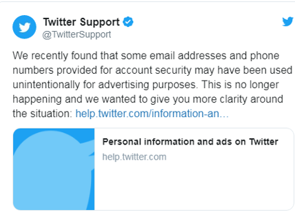 Twitter, scuse a utenti per aver usato dati personai per scopi pubblicitari