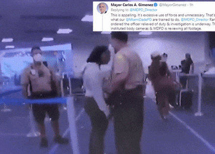 Aeroporto di Miami, poliziotto perde la testa: mani addosso a una donna nera
