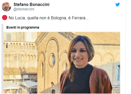 Bergonzoni: "Ci vediamo a Bologna" ma nella foto c'è Ferrara