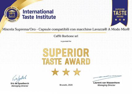 A Caffè Borbone il podio più alto del Premio "Superior Taste Award 2020"