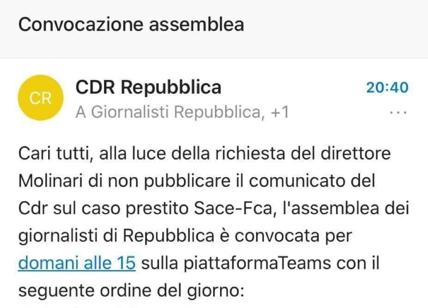 Repubblica, redazione in rivolta: Molinari blocca il comunicato del Cdr su Fca