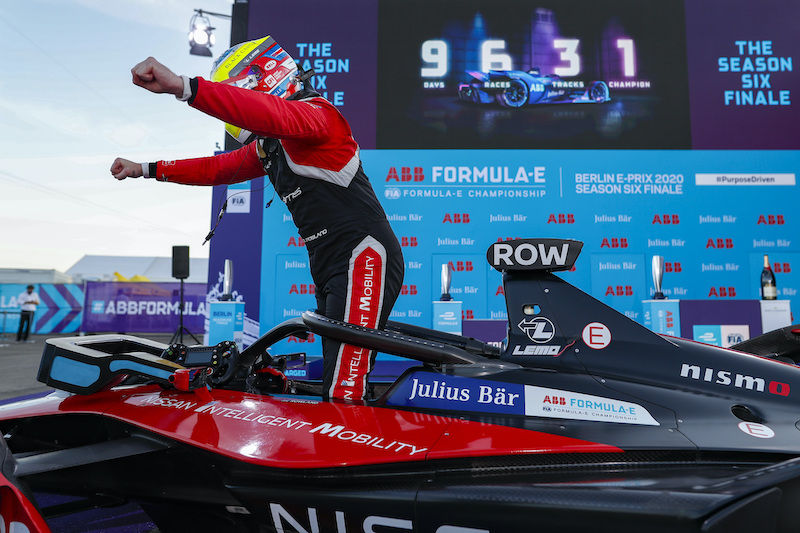 nissan formula e r10 oliver rowland celebrates from his car photo credit lat source