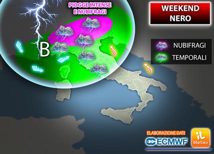 Meteo, weekend NERO: temporali con nubifragi su mezza Italia. LA MAPPA