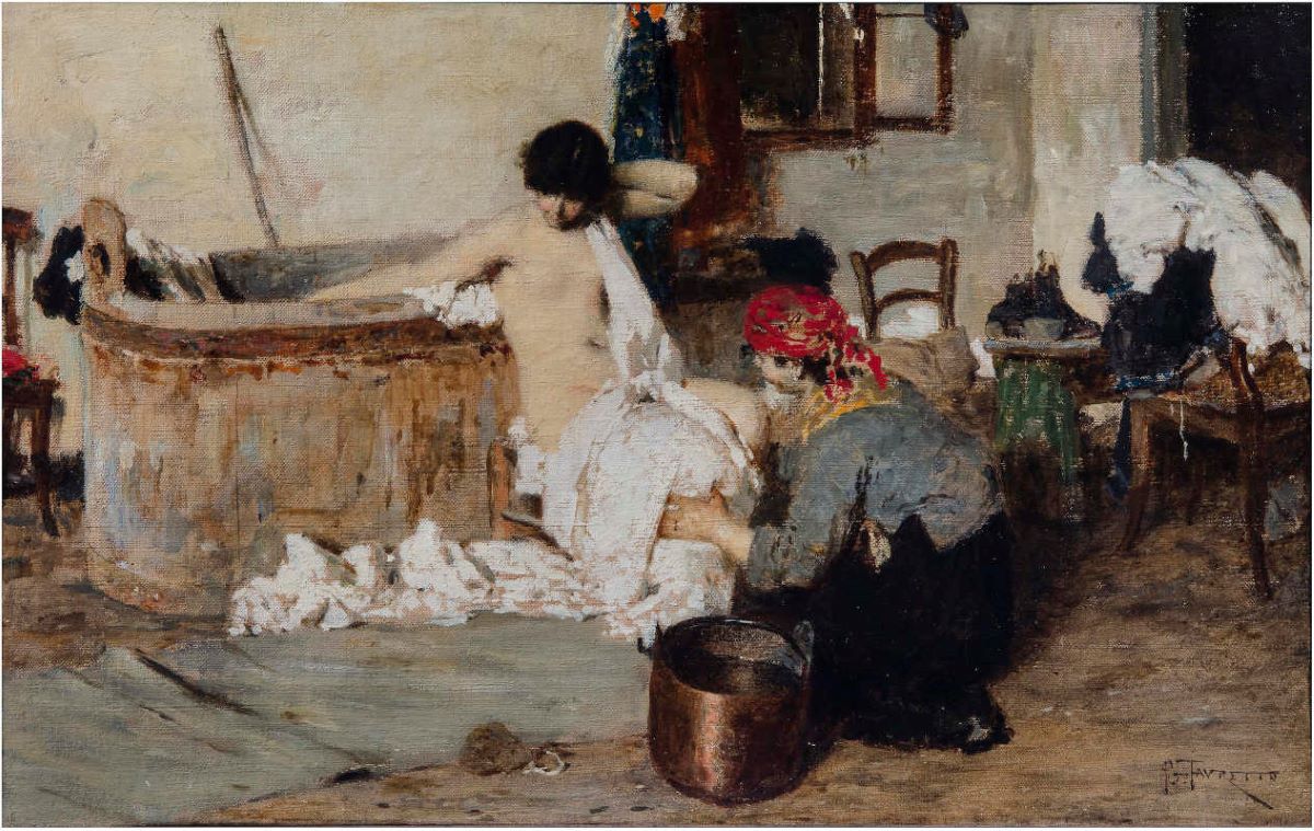 Favretto G. Il bagno, 1884, olio su tela 30 x 48 cm Favretto G. Il bagno, 1884, olio su tela 30 x 48 cm