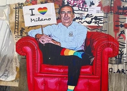 Navigli, Tv Boy ritrae il sindaco Giuseppe Sala nel murale "I Love Milano"