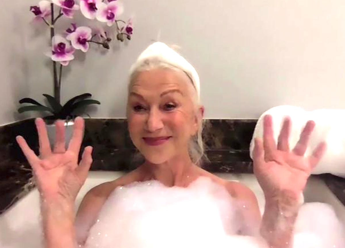 Helen Mirren fa l'intervista per Tonight Show dalla sua vasca da bagno