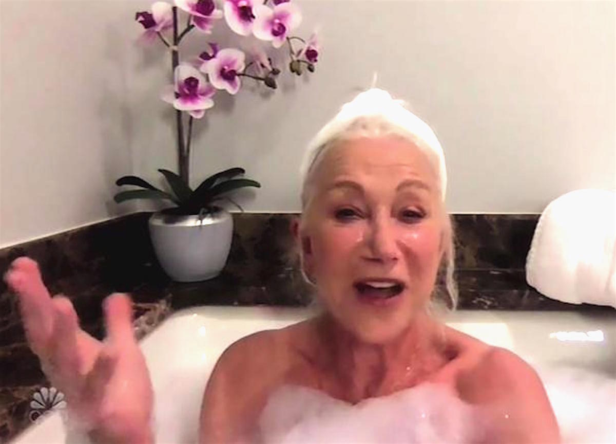 Helen Mirren fa l'intervista per Tonight Show dalla sua vasca da bagno