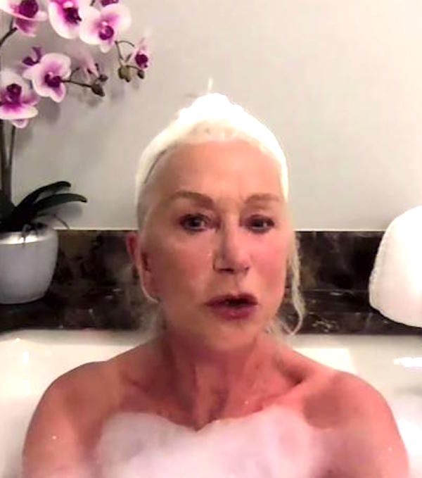 Helen Mirren fa l'intervista per Tonight Show dalla sua vasca da bagno