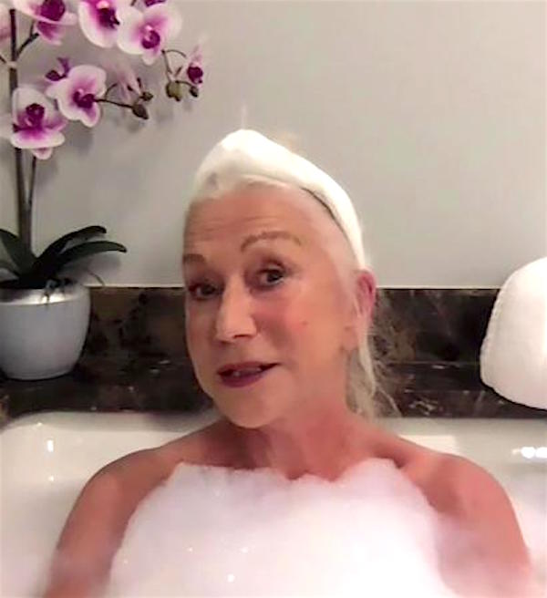 Helen Mirren fa l'intervista per Tonight Show dalla sua vasca da bagno