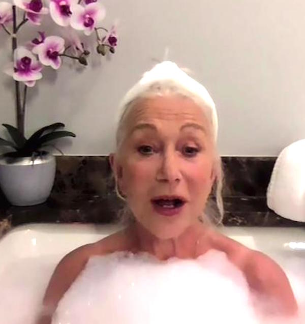 Helen Mirren fa l'intervista per Tonight Show dalla sua vasca da bagno