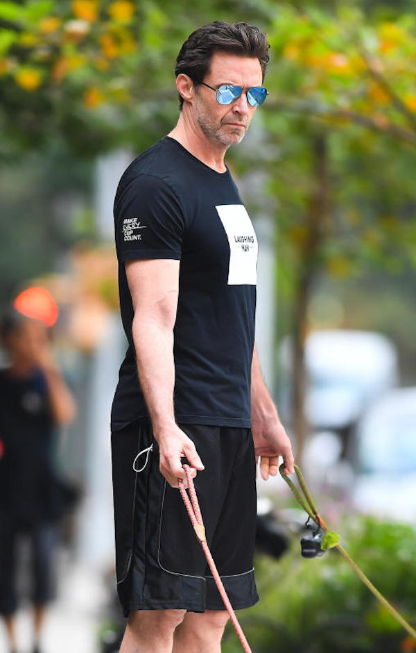 New York , Hugh Jackman posta spasso i suoi  cani Dali ed Allegra