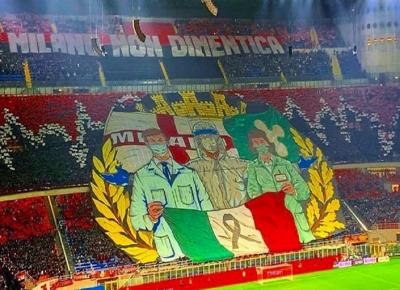 Derby: lo striscione della curva del Milan per gli eroi della pandemia
