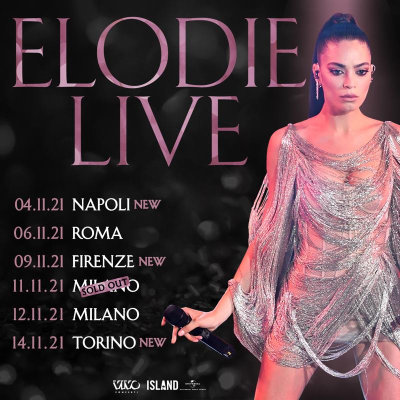 Sarà Napoli a tenere a battesimo il tour “Elodie Live”. Proprio a causa della grande richiesta da parte dei fans, l'inizio è stato anticipato dal 6 al 4 novembre. Sarà quindi il caldissimo pubblico del Duel Beat a dare il via agli spettacoli della bellissima cantante romana, che due giorni dopo si esibirà nella sua città, al Teatro Centrale, come da tempo previsto. Sarà Napoli a tenere a battesimo il tour “Elodie Live”. Proprio a causa della grande richiesta da parte dei fans, l'inizio è stato anticipato dal 6 al 4 novembre. Sarà quindi il caldissimo pubblico del Duel Beat a dare il via agli spettacoli della bellissima cantante romana, che due giorni dopo si esibirà nella sua città, al Teatro Centrale, come da tempo previsto.