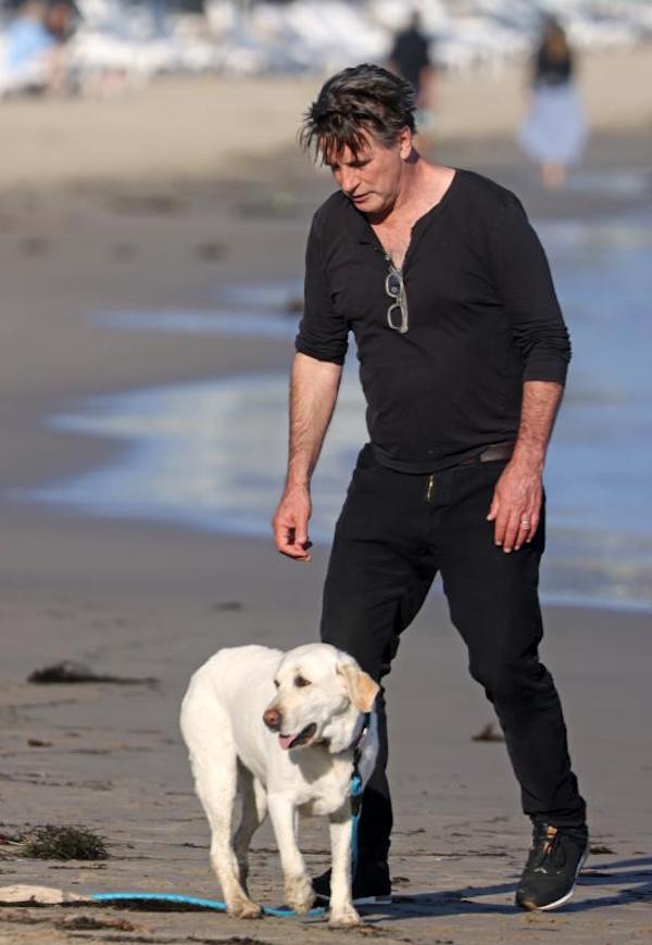 Montecito, Billy Baldwin  fa una passeggiata in spiaggia con il suo cane 