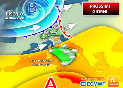 Meteo, alta pressione inaffidabile: ancora rischio acquazzoni e temporali