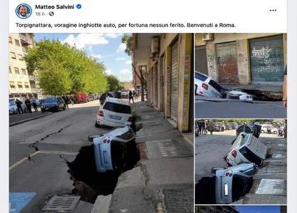 Elezioni Roma, Salvini cade nella buca di Tor Pignattara. Sui social è il caos