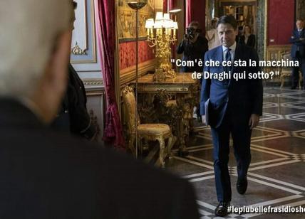 Crisi di governo vissuta con ironia. Conte scopre l'auto di Draghi... FOTO