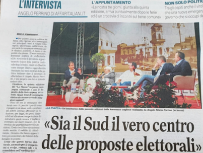 L'apertura di pagina del Primo Piano nazionale della Gazzetta del Mezzogiorno con l'intervista ad Angelo Maria Perrino