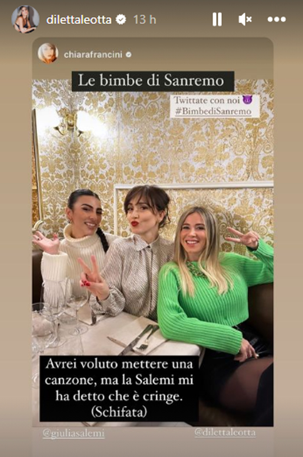 Diletta Leotta, Chiara Francini e Giulia Salemi (Instagram Story dilettaleotta) Diletta Leotta, Chiara Francini e Giulia Salemi (Instagram Story dilettaleotta)