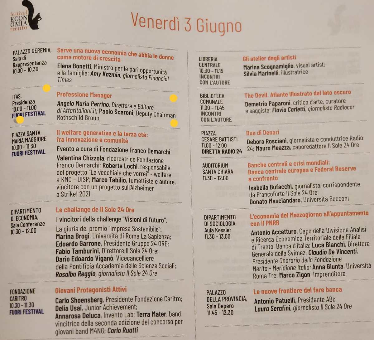 FESTIVAL ECONOMIA TRENTO PROGRAMMA