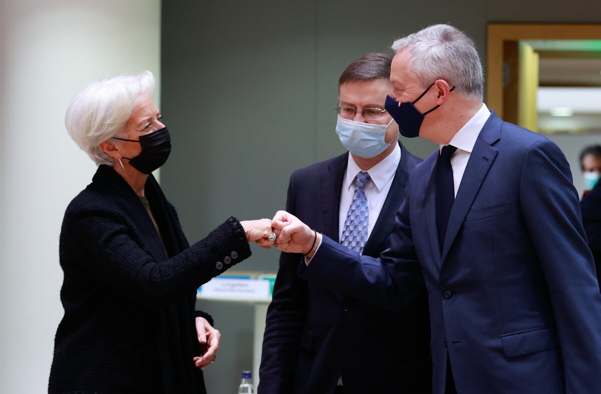 CHRISTINE LAGARDE, VALDIS DOMBROVSKIS, BRUNO LE MAIRE MINISTRO DELL'ECONOMIA FRANCESE CHRISTINE LAGARDE, VALDIS DOMBROVSKIS, BRUNO LE MAIRE MINISTRO DELL'ECONOMIA FRANCESE