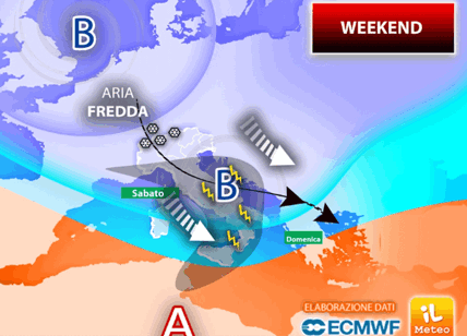 Meteo weekend: ciclone sull'Italia. Piogge abbondanti, vento forte, neve, gelo