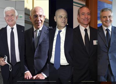 da sx a dx: alessandro profumo, francesco starace, claudio descalzi, matteo del fante, dario scannapieco