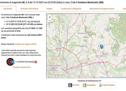 Terremoto alle porte di Roma: balla la terra a Guidonia, magnitudo 2,5