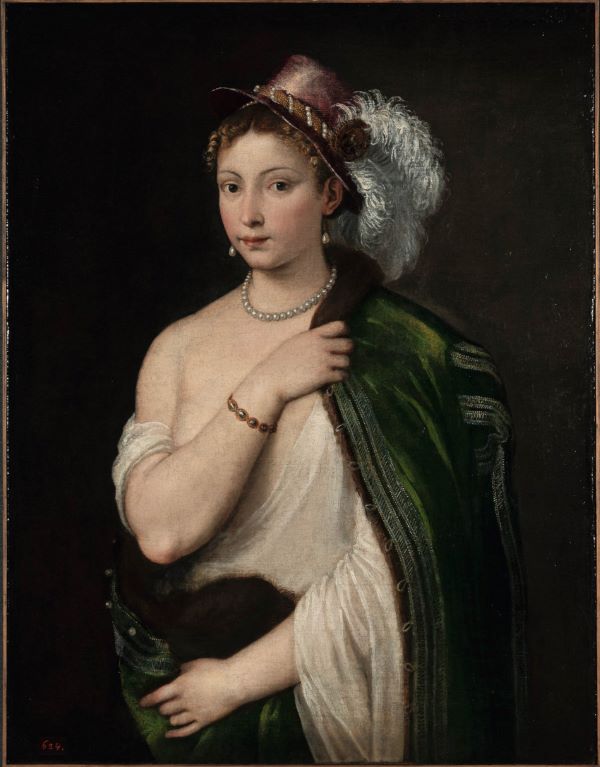 TIZIANO Giovane donna con cappello piumato , 1534 1536 ca