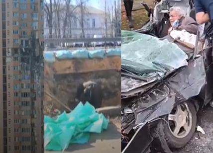 Ucraina: edificio sventrato, trincee a Kiev, il carro armato.. Guerra in video