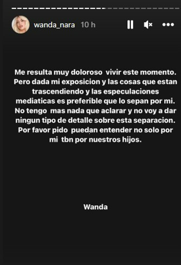 Wanda Nara annuncia la separazione