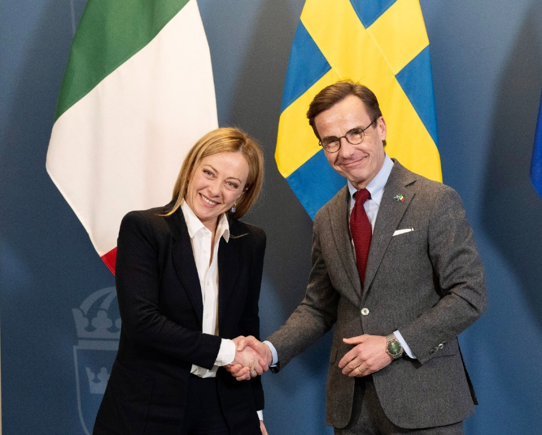 Giorgia Meloni e il primo ministro svedese Kristersson Giorgia Meloni e il primo ministro svedese Kristersson