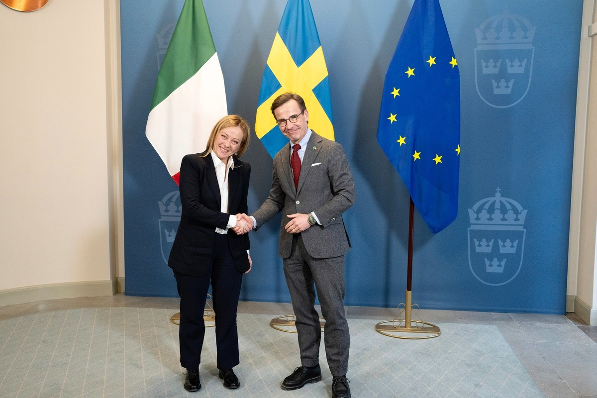 Giorgia Meloni e il primo ministro svedese Kristersson Giorgia Meloni e il primo ministro svedese Kristersson