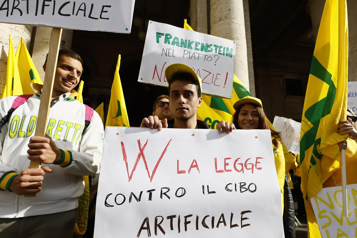 Manifestazione davanti a Palazzo Chigi di Coldiretti contro OGM Manifestazione davanti a Palazzo Chigi di Coldiretti contro OGM