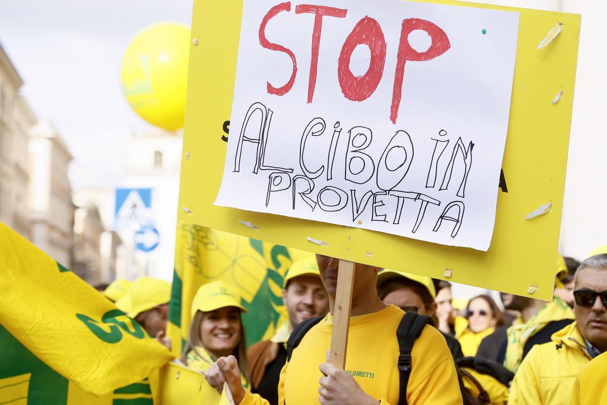 Manifestazione davanti a Palazzo Chigi di Coldiretti contro OGM