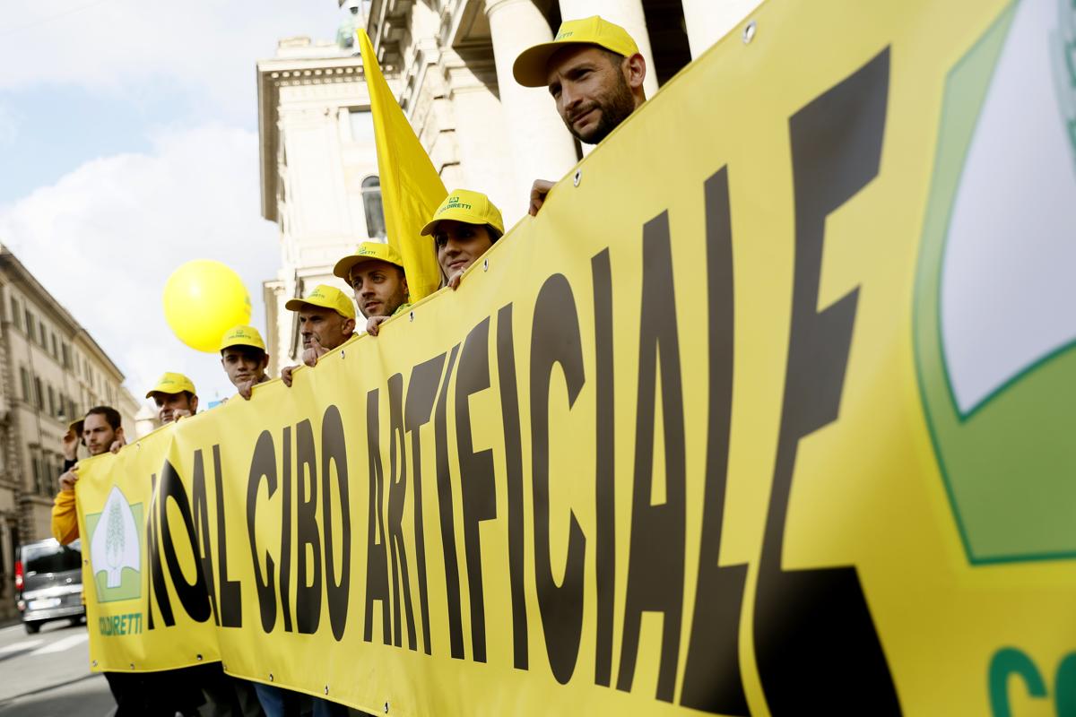 Manifestazione davanti a Palazzo Chigi di Coldiretti contro OGM