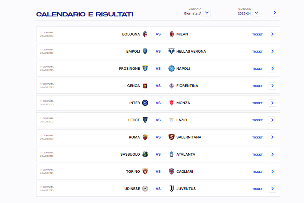 CALENDARIO SERIE A, 1 GIORNATA (DA LEGA SERIE A) CALENDARIO SERIE A, 1 GIORNATA (DA LEGA SERIE A)
