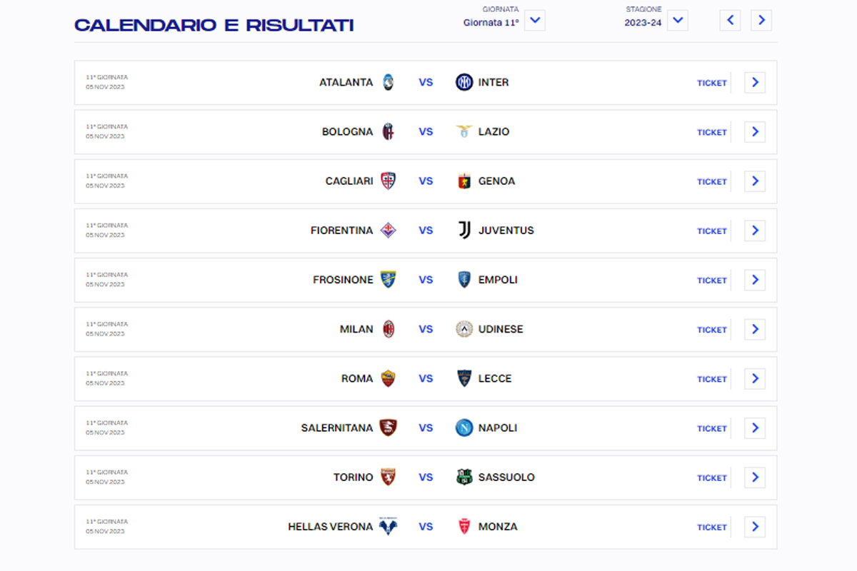 CALENDARIO SERIE A 11 GIORNATA (DA LEGA SERIE A) CALENDARIO SERIE A 11 GIORNATA (DA LEGA SERIE A)