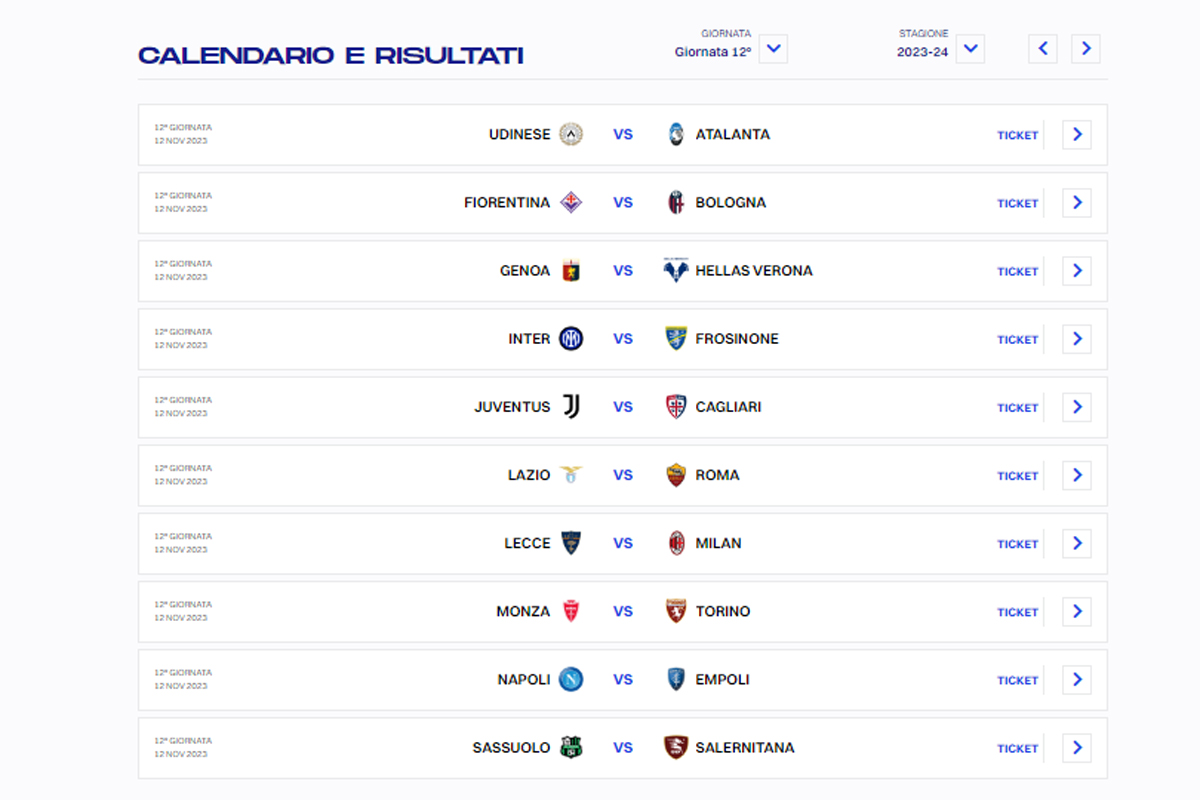 CALENDARIO SERIE A 12 GIORNATA (DA LEGA SERIE A) CALENDARIO SERIE A 12 GIORNATA (DA LEGA SERIE A)