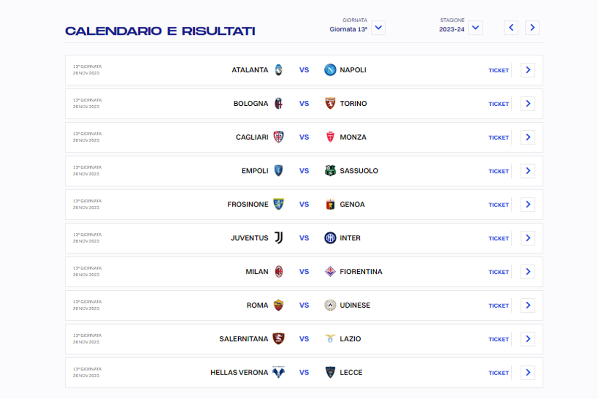 CALENDARIO SERIE A 13 GIORNATA (DA LEGA SERIE A) CALENDARIO SERIE A 13 GIORNATA (DA LEGA SERIE A)