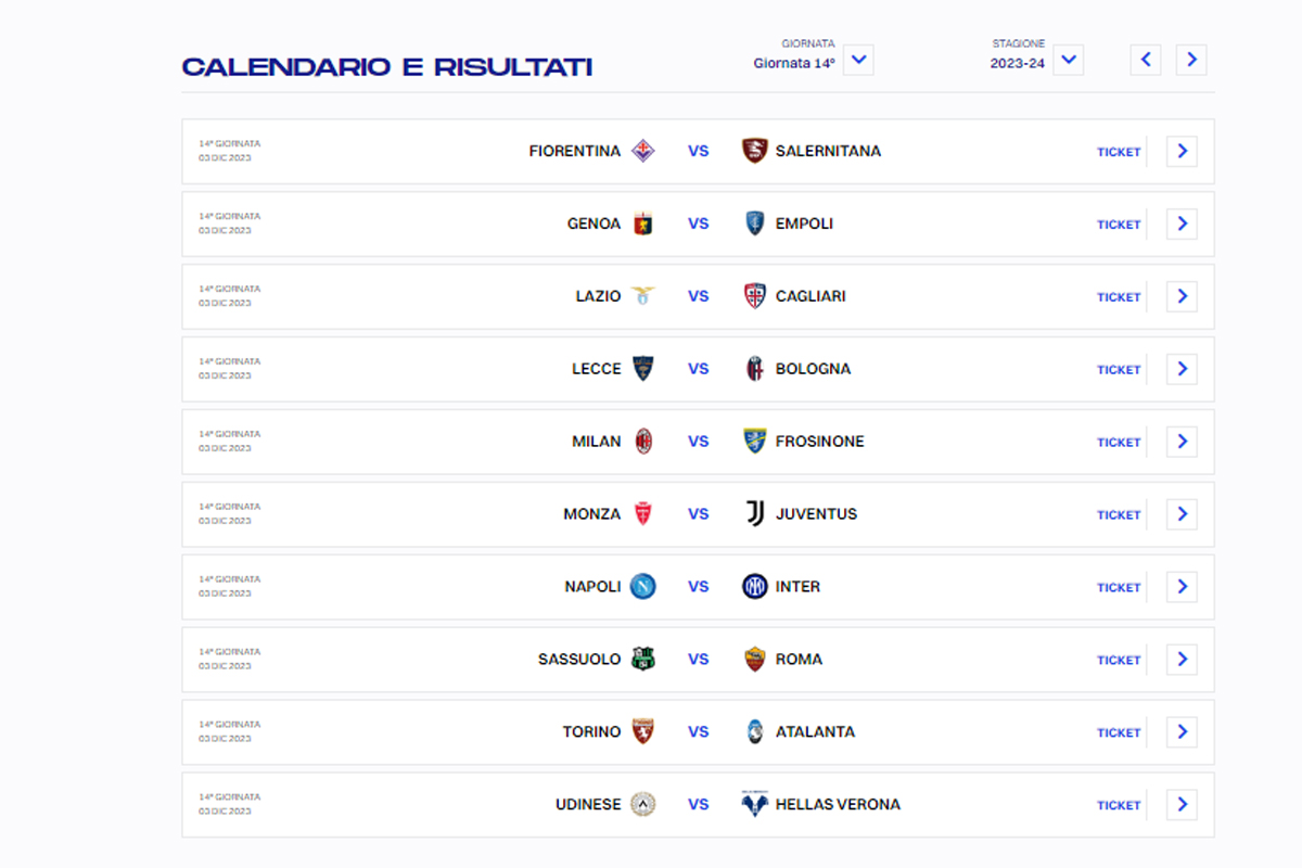 CALENDARIO SERIE A 14 GIORNATA (DA LEGA SERIE A) CALENDARIO SERIE A 14 GIORNATA (DA LEGA SERIE A)