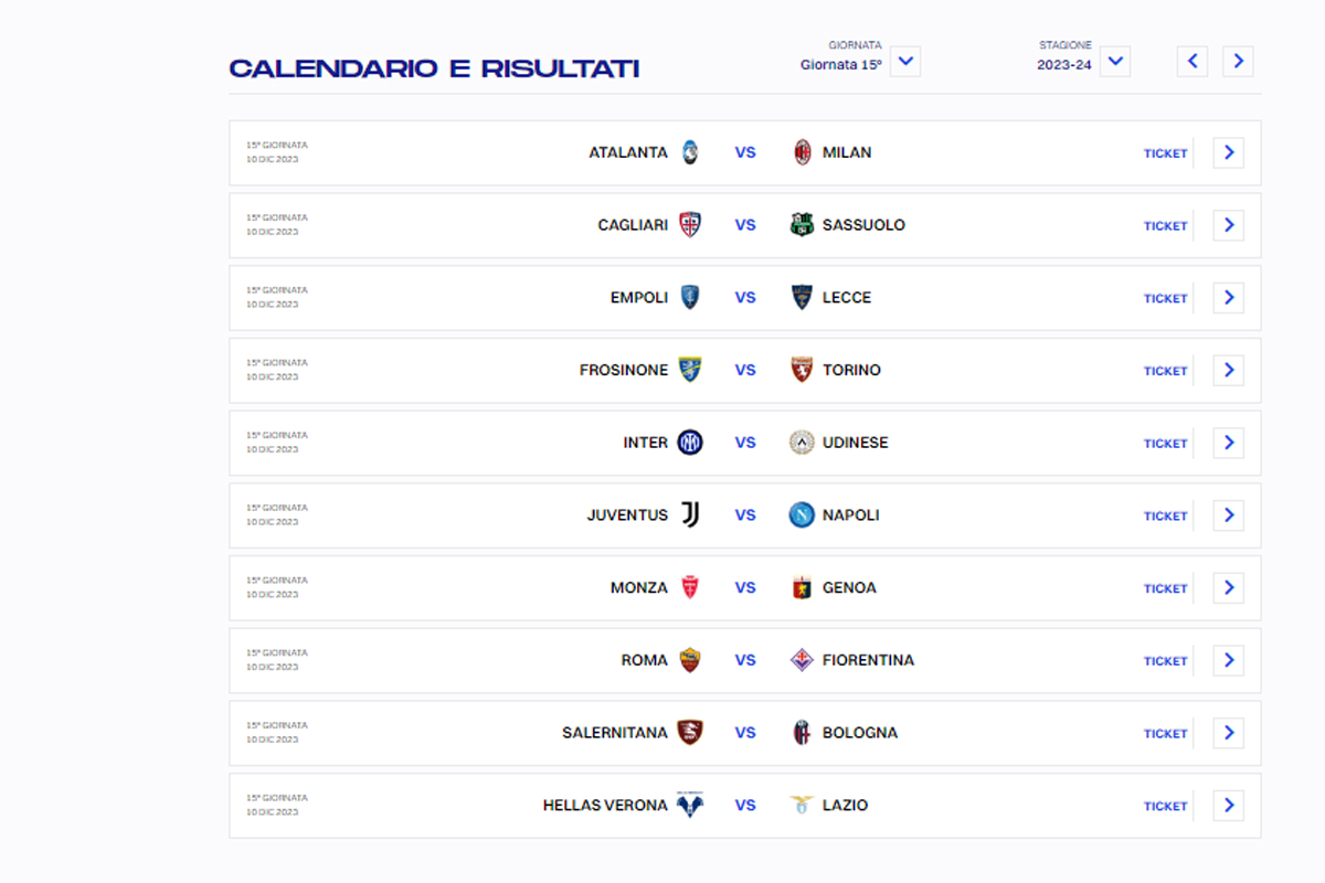 CALENDARIO SERIE A 15 GIORNATA (DA LEGA SERIE A) CALENDARIO SERIE A 15 GIORNATA (DA LEGA SERIE A)