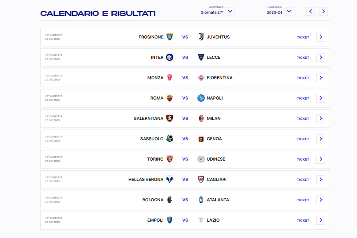 CALENDARIO SERIE A 17 GIORNATA (DA LEGA SERIE A) CALENDARIO SERIE A 17 GIORNATA (DA LEGA SERIE A)